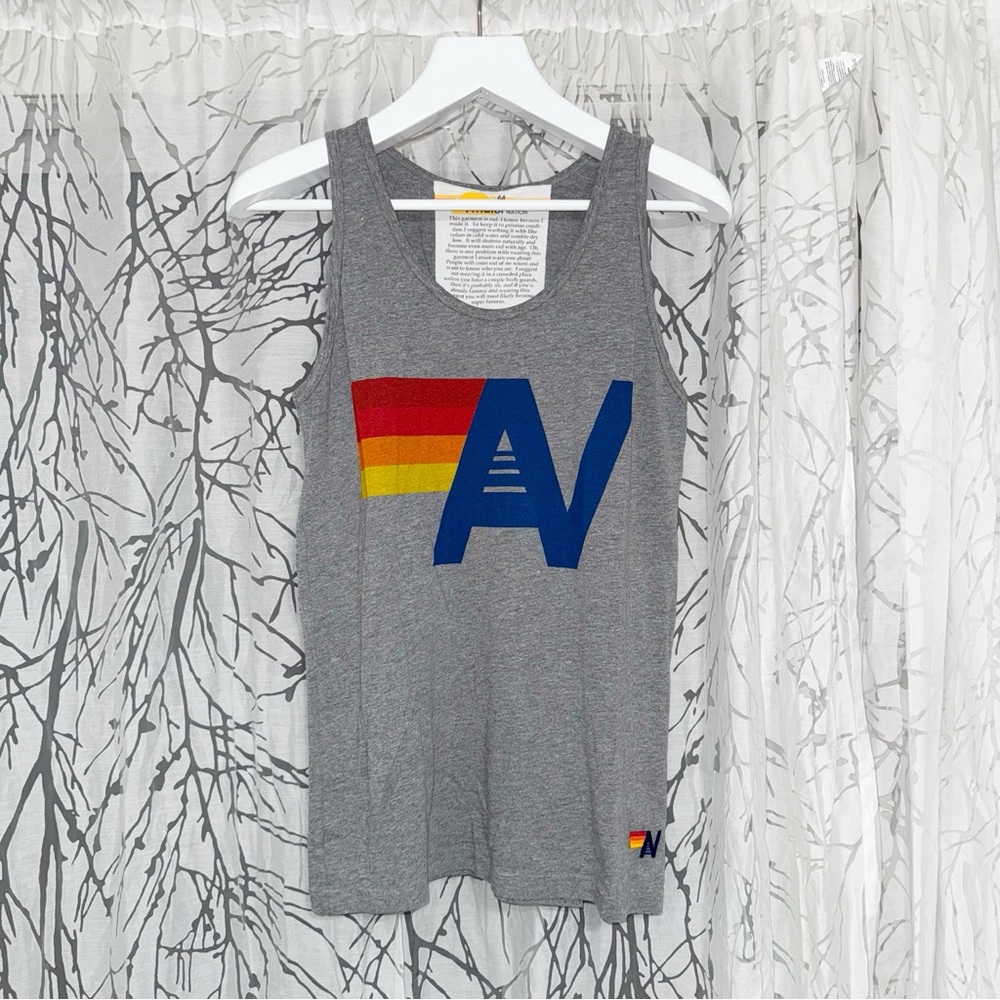 Aviator Nation HEATHERED light gray navy blue AV logo tank top